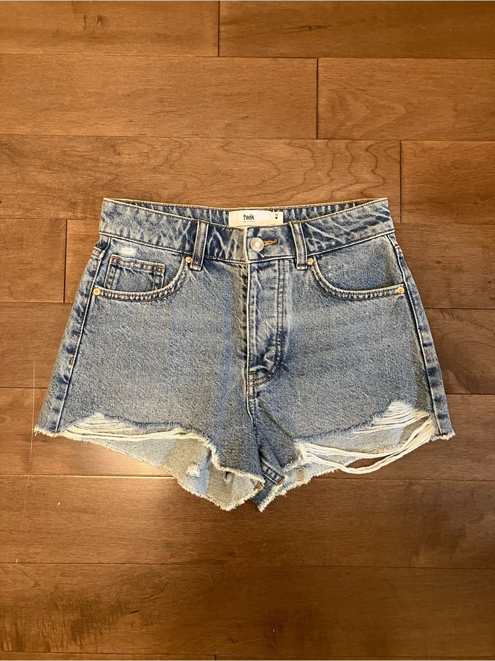 Twik, Simons Light Blue High-Rise Denim Shorts